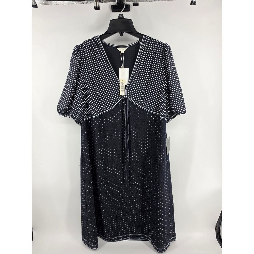 Max Studio London Navy Polka Dot Empire Midi Dress 5912X51 Womens Small NWT